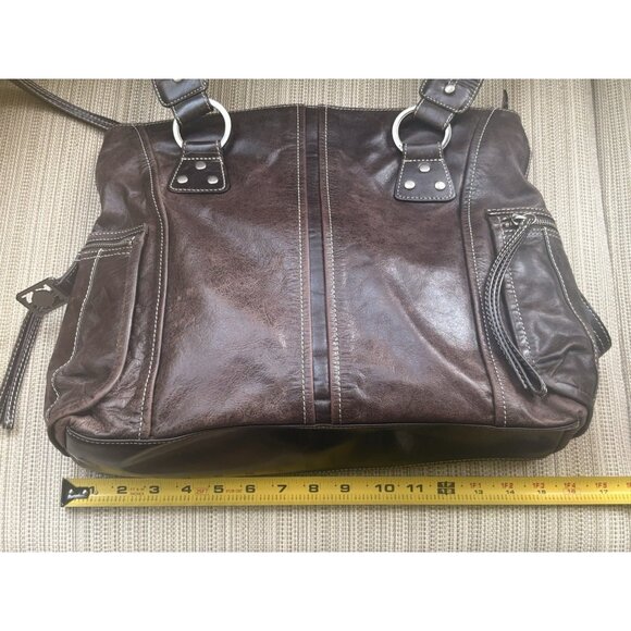 Kenneth Cole Reaction Large Brown Leather Distressed Shoulder Bag Many Zippers - Picture 12 of 12